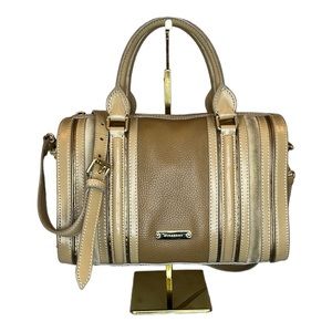 Burberry Alchester Leather Suede Two Way Bowler Bag Zip Close Gold Tone Hardware